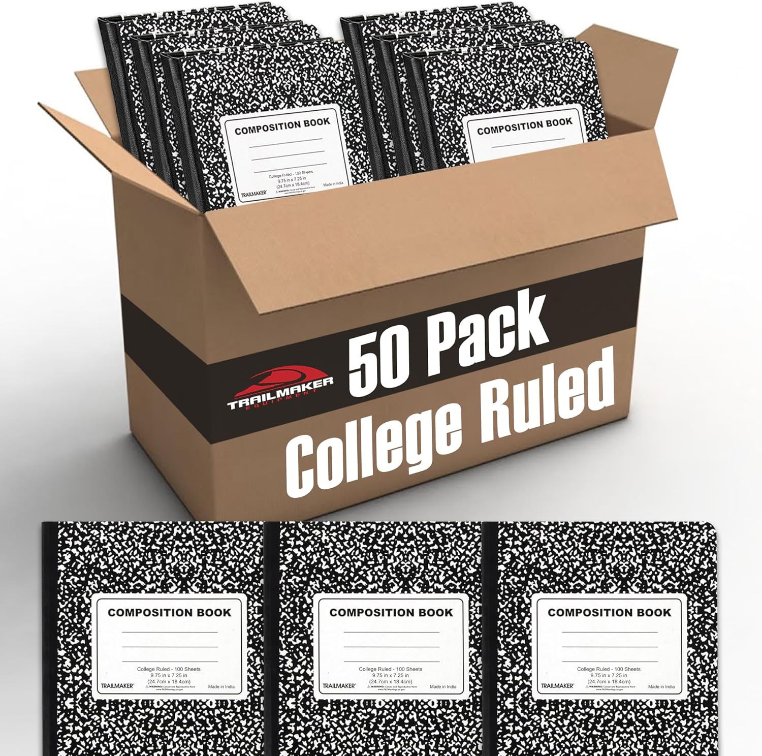 50 Pack Bulk College Ruled Composition Notebook by Trail maker