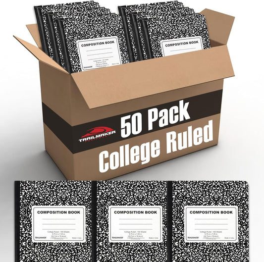 50 Pack Bulk College Ruled Composition Notebook by Trail maker
