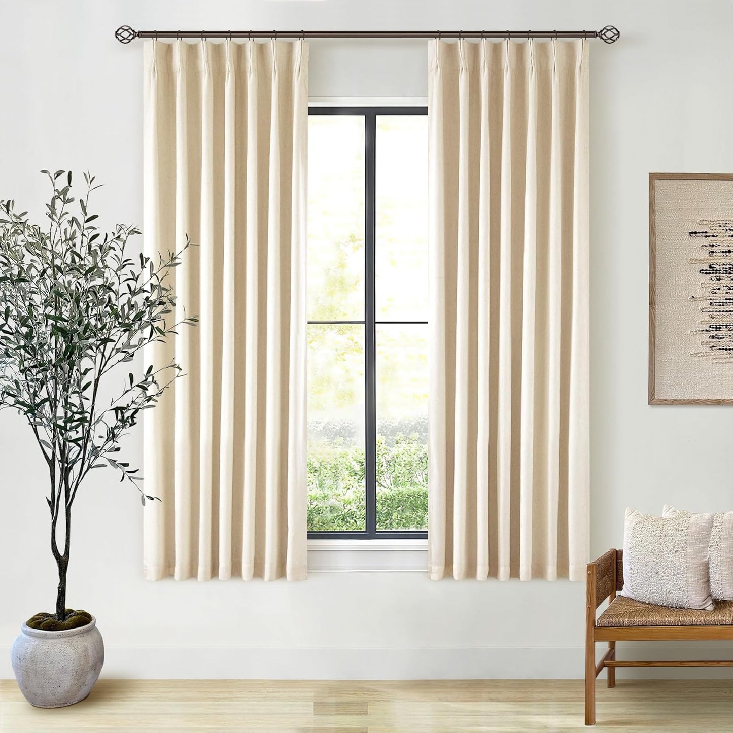 Beige Sand 63 Inch Length Blackout Linen Curtains for Elegance