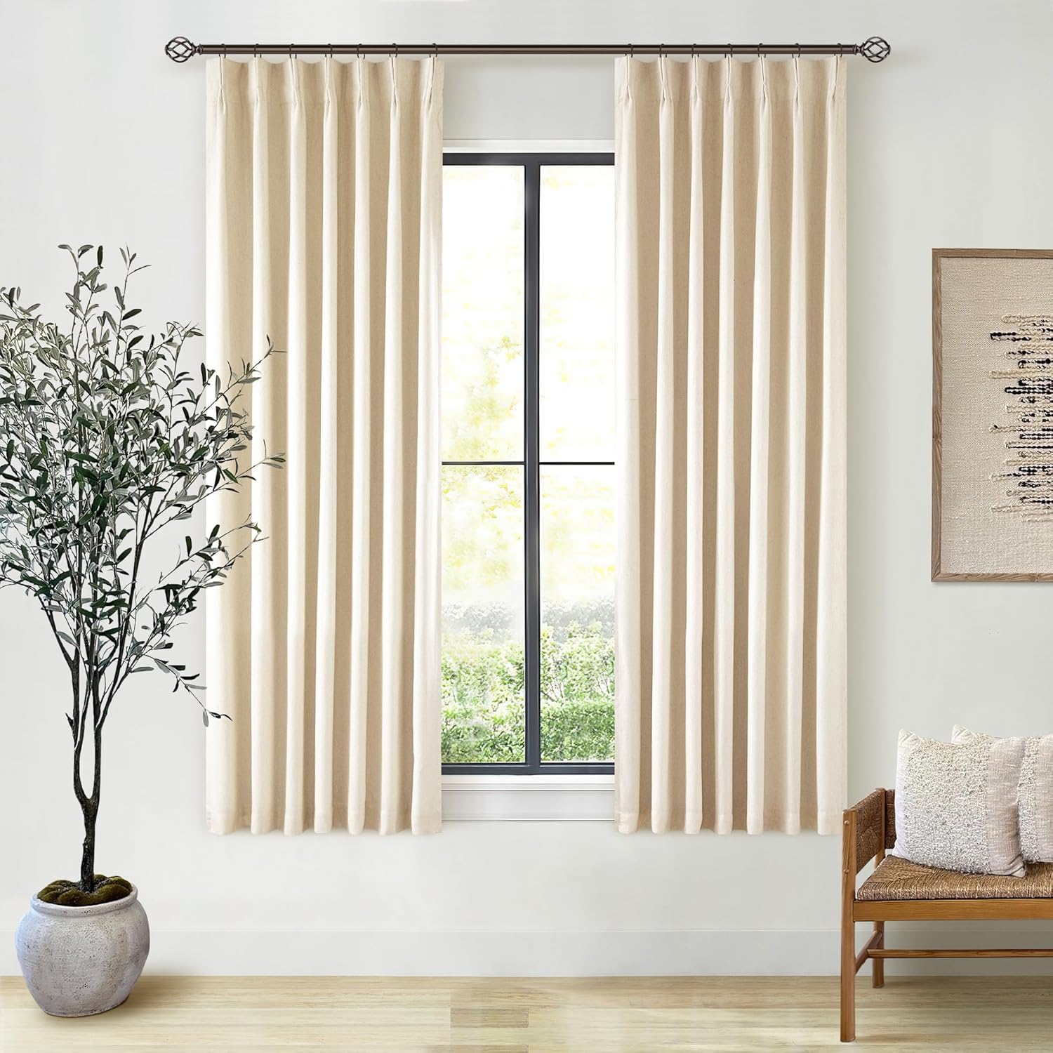 Beige Sand 63 Inch Length Blackout Linen Curtains for Elegance