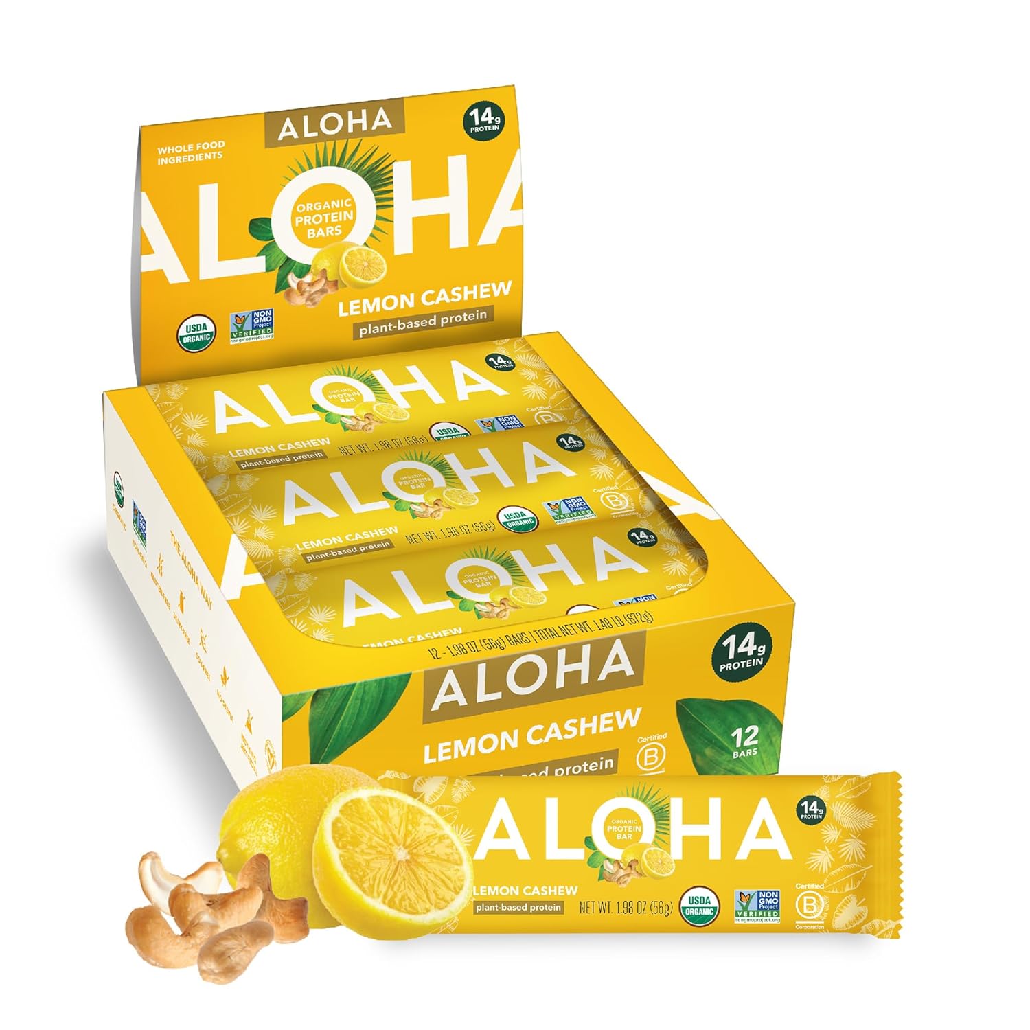 ALOHA Organic Plant Based Protein Bars - Lemon Cashew Delight