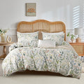 Twin XL Comforter Set Green White Flower Botanical - Cozy All-Season