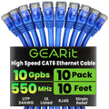 Cat 6 Ethernet Cable Pack 10-Pack 10 ft - Reliable 10 Gbps Patch