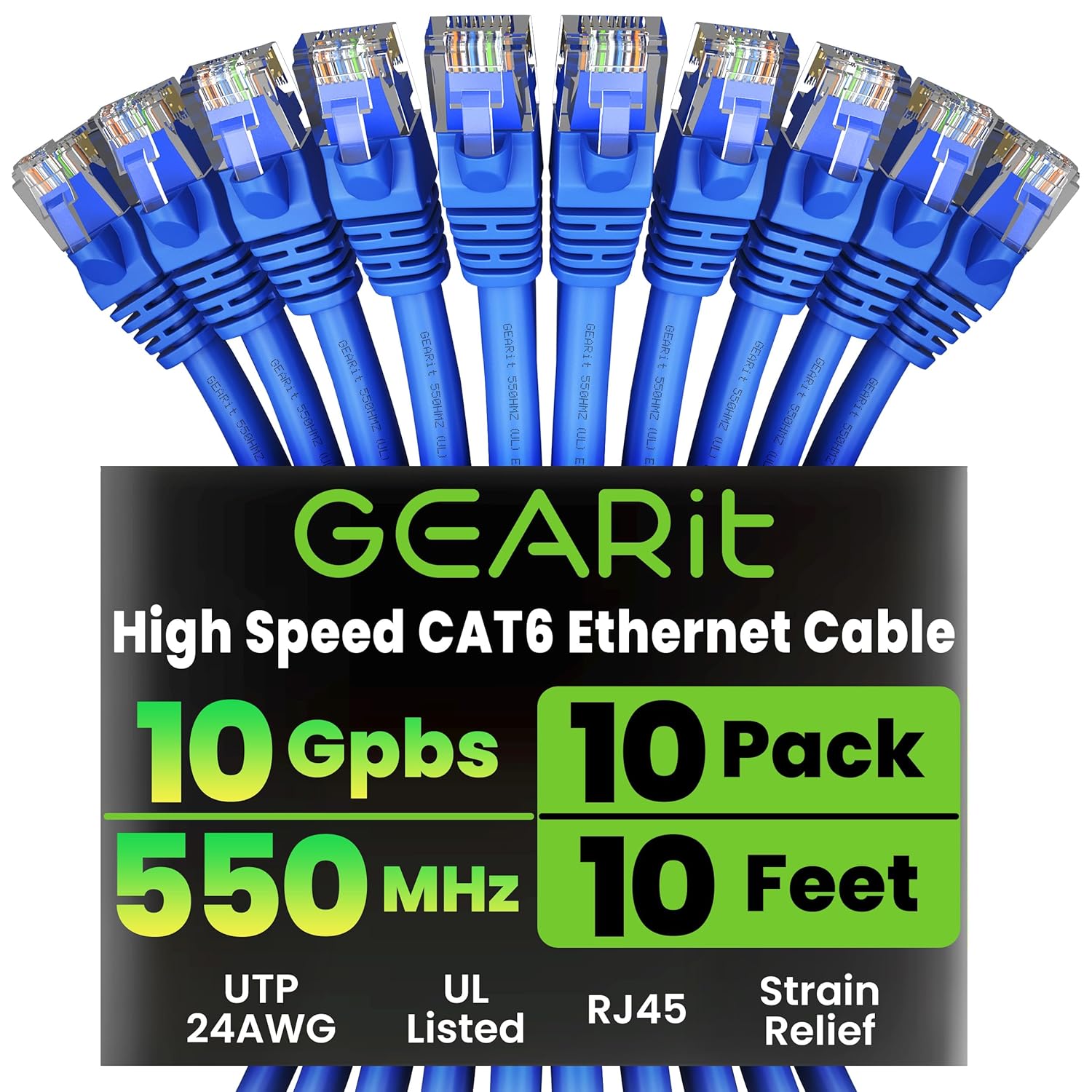 High-Performance 10-Pack Cat 6 Ethernet Cable for Fast Networking