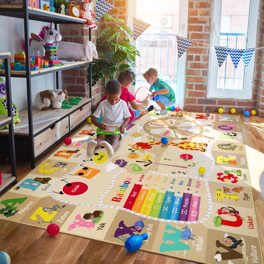 6x9 Playroom Rugs for Kids - Educational Fun Non-Slip Mat