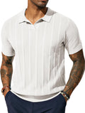 PJ PAUL JONES Mens V-Neck Knit Polo - Lightweight Breathable
