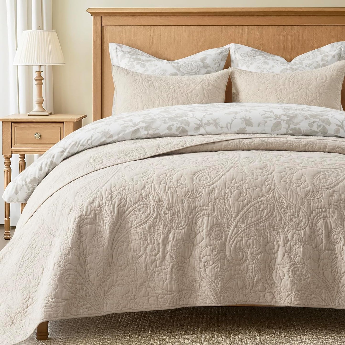 EVERGRACE 100% Cotton Paisley Quilt Set for Cozy Elegance