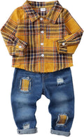 Toddler Baby Boy Clothes Set with Plaid Shirt and Ripped Jeans