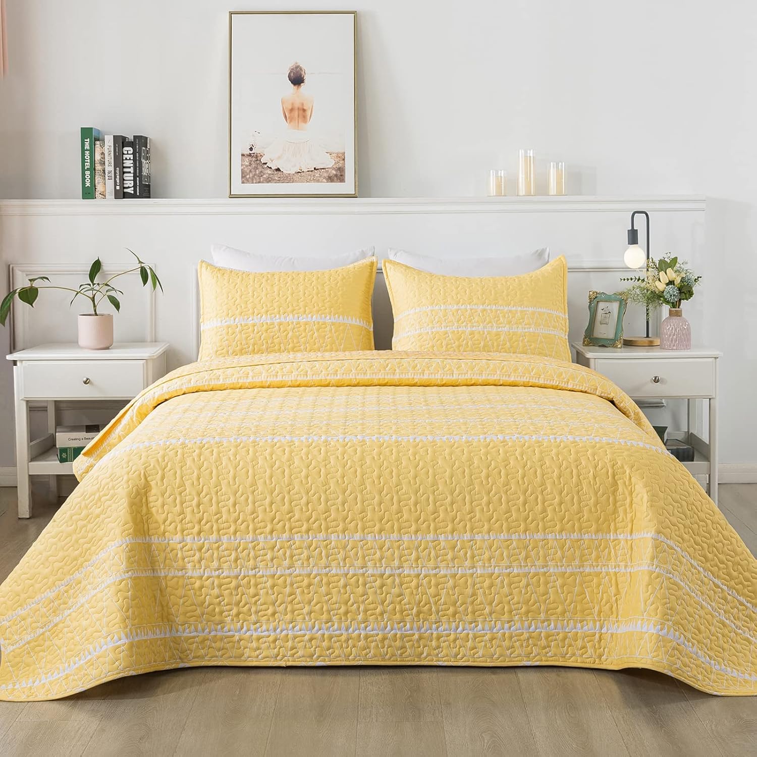 Andency Yellow Quilt Set California King for Bohemian Style Lovers