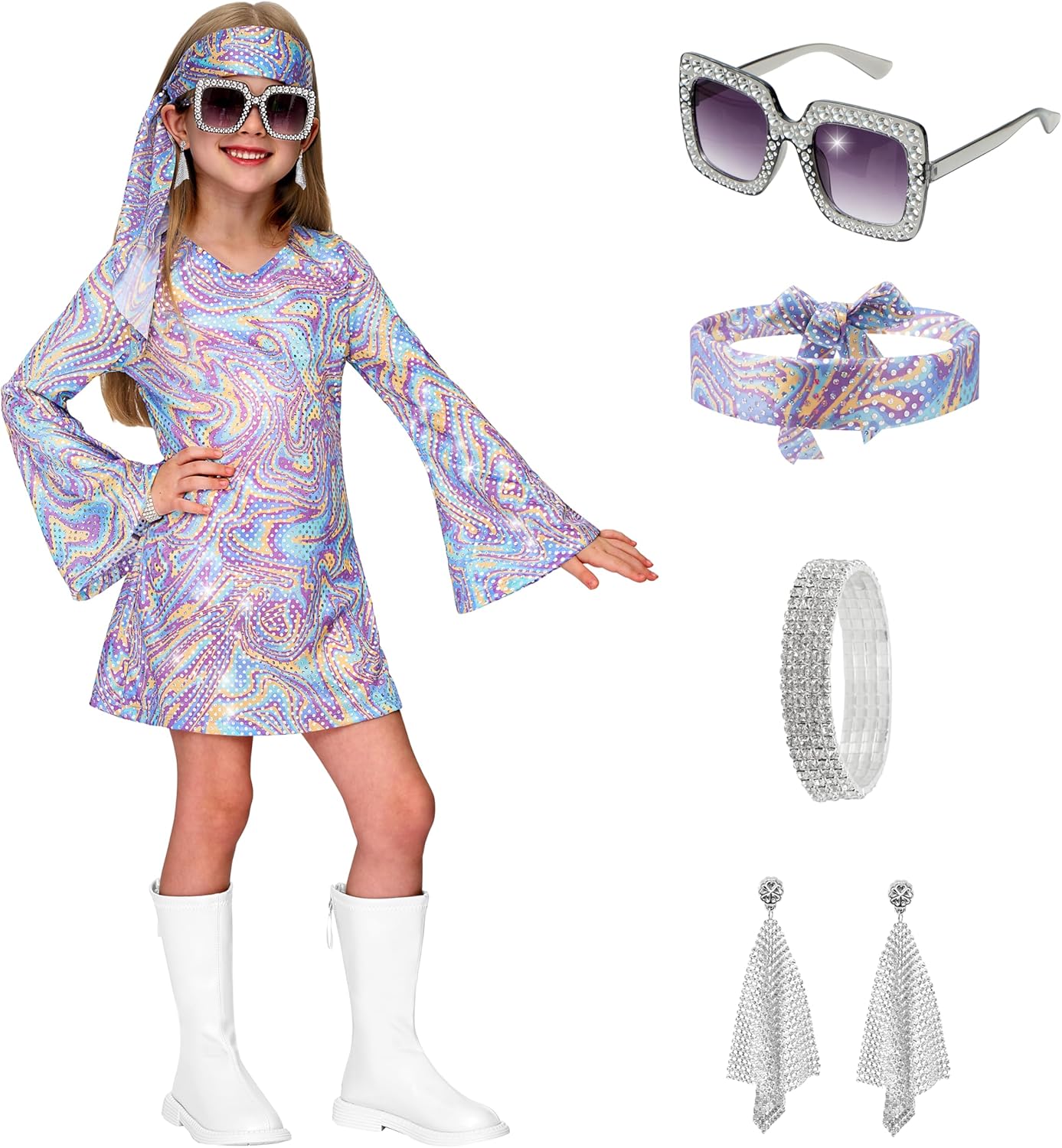 Girls Disco Costume for Halloween Parties - 70s Hippie Dress