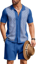 Men's 2 Piece Vintage Knit Polo Shirt and Shorts Set - Casual Beach