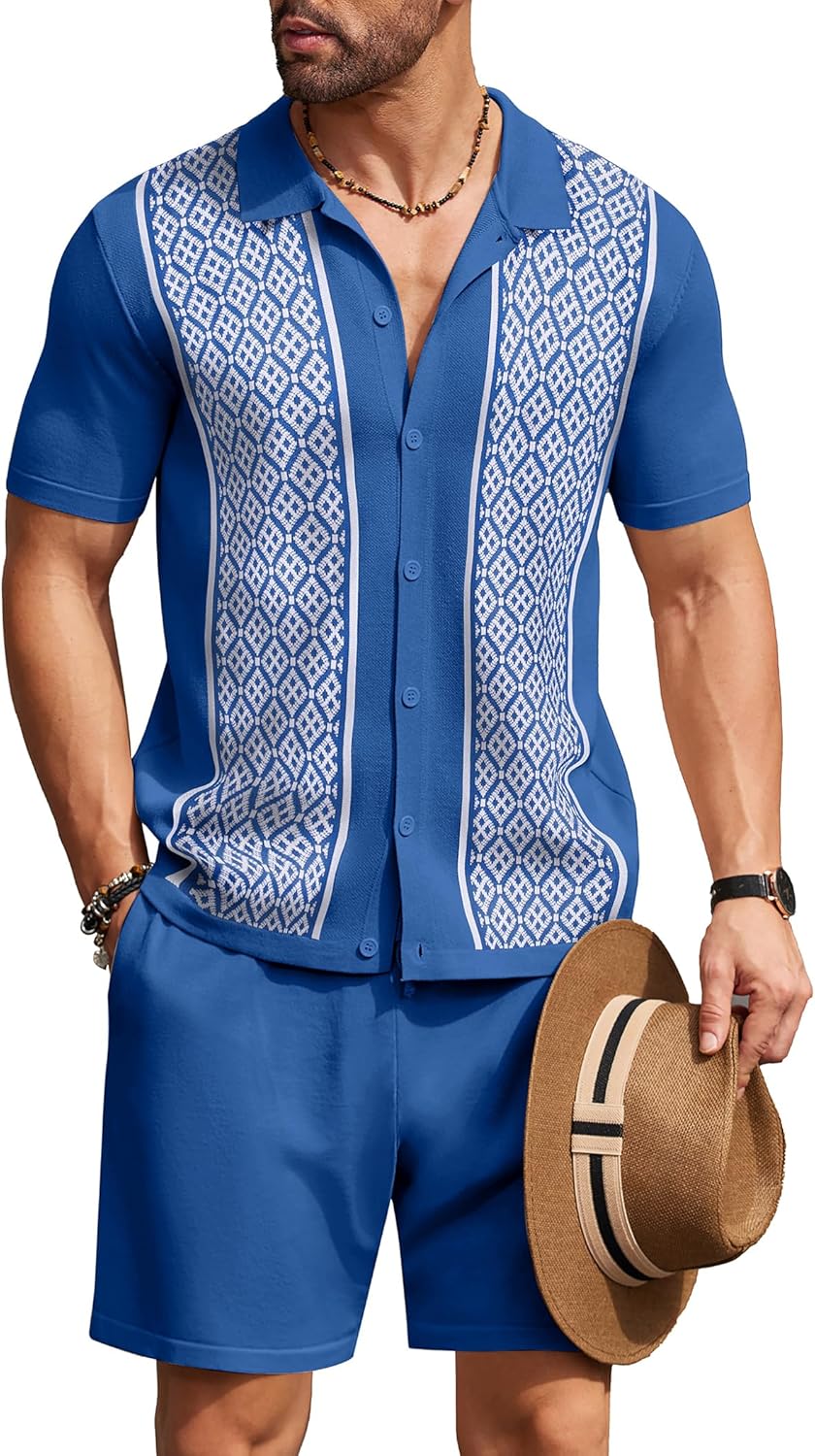 COOFANDY Men's Vintage 2 Piece Outfit for Casual Beach Wear