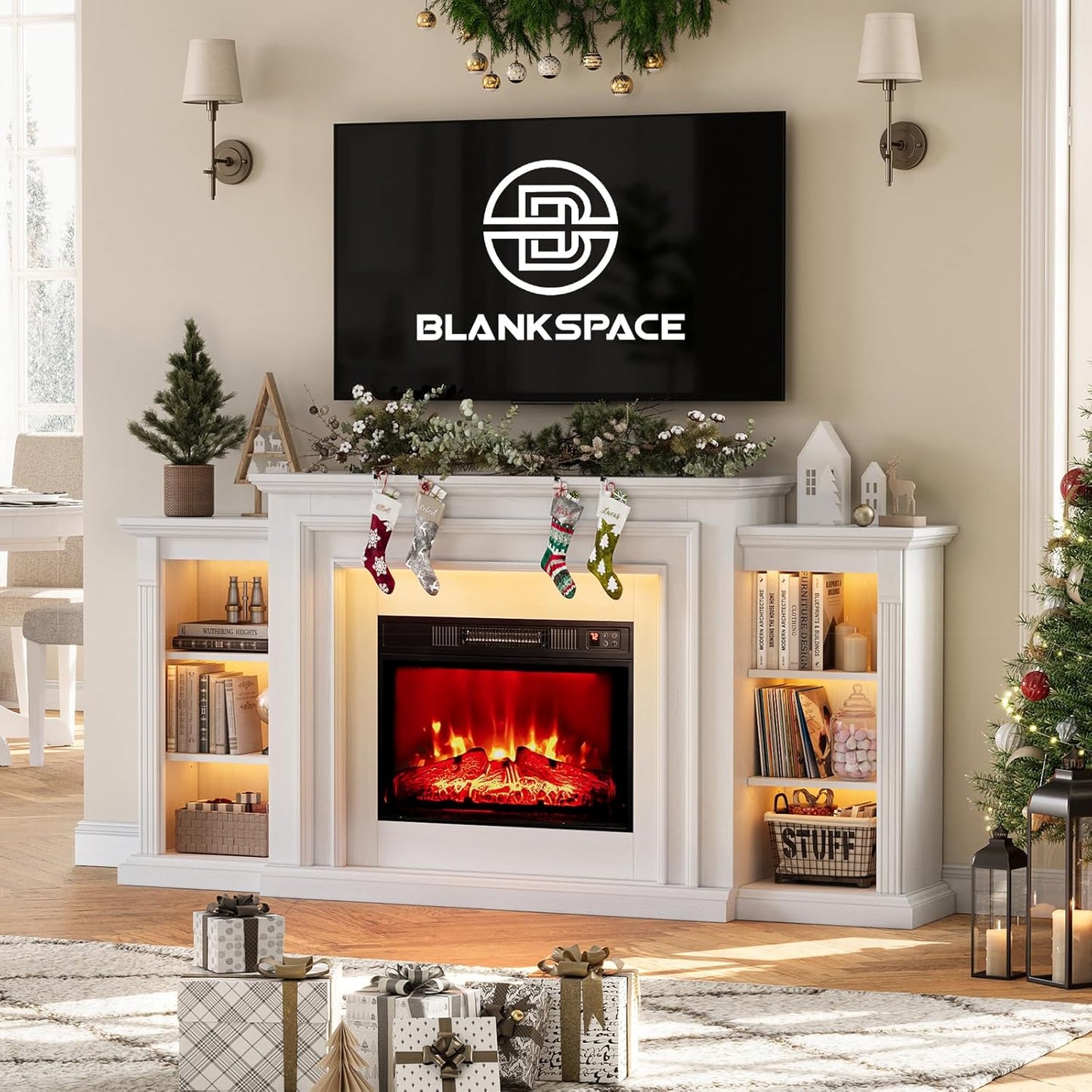 72 White Electric Fireplace Mantel - LED Lights!