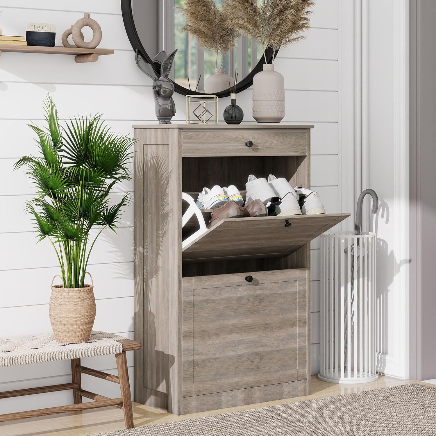 Shoe Cabinet with 2 Flip Drawers for Stylish Entryway Storage