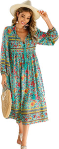 R.Vivimos Womens Long Sleeve Floral Bohemian Midi Dress - Flowy Very