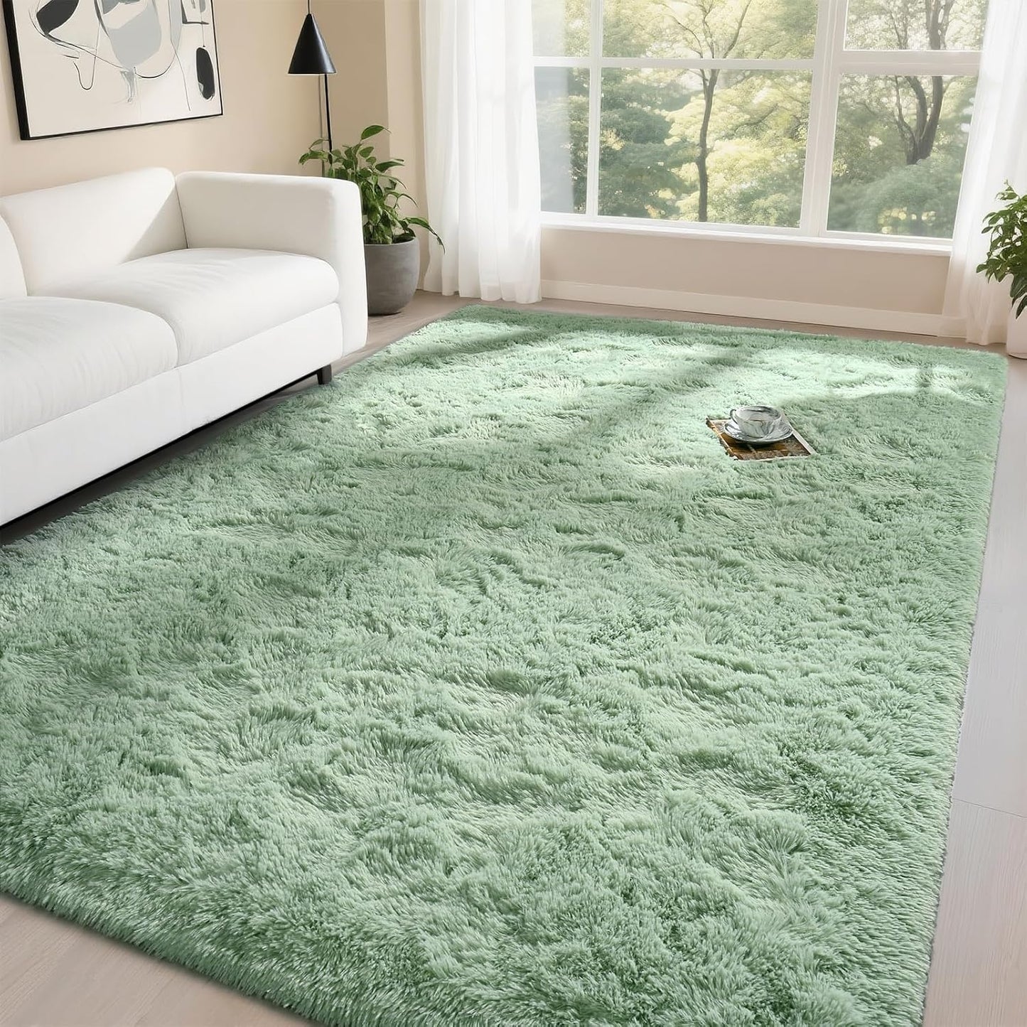 DweIke Fluffy Sage Green Rugs for Bedroom Living Room Decor