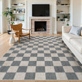 LIVEBOX 8x10 Area Rug Checkered Washable Non-Slip - Neutral Grey