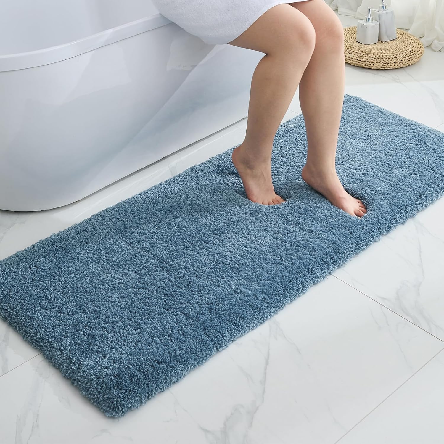 Blue Bathroom Runner Rug 24x59 Non Slip Plush Luxury Mat