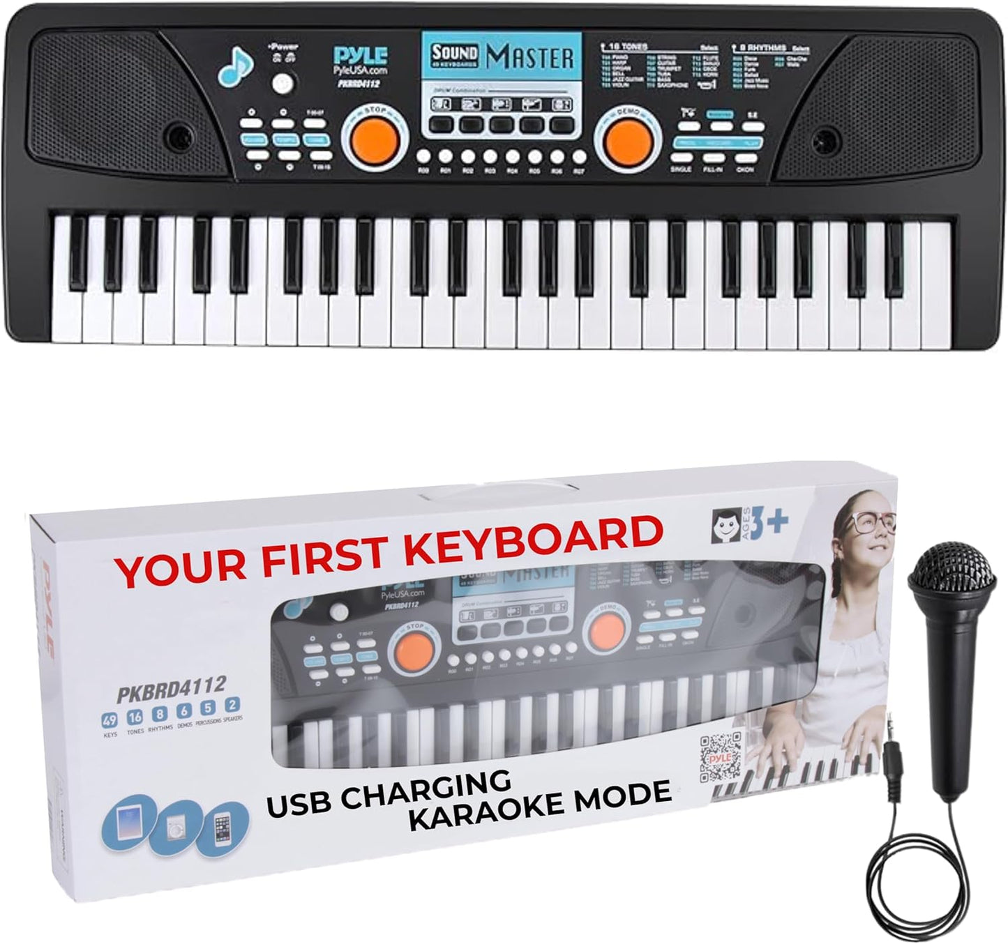 PYLE 49-Key Portable Keyboard with Drum Pad - Ideal for Beginners & Kids