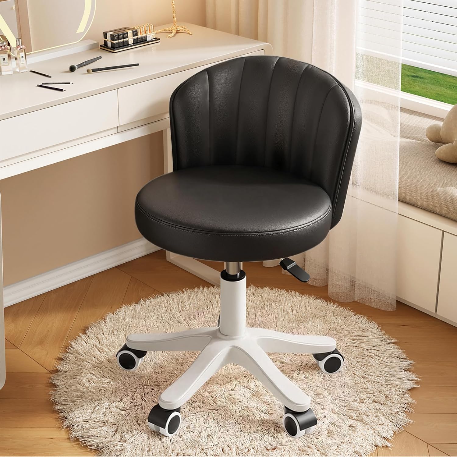 Small Round Rolling Desk Chair with Adjustable Height and Style
