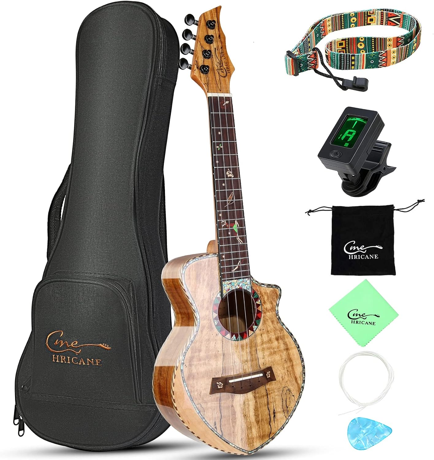 Hricane Concert Ukulele Spalted Maple 23 Inch for Beginners