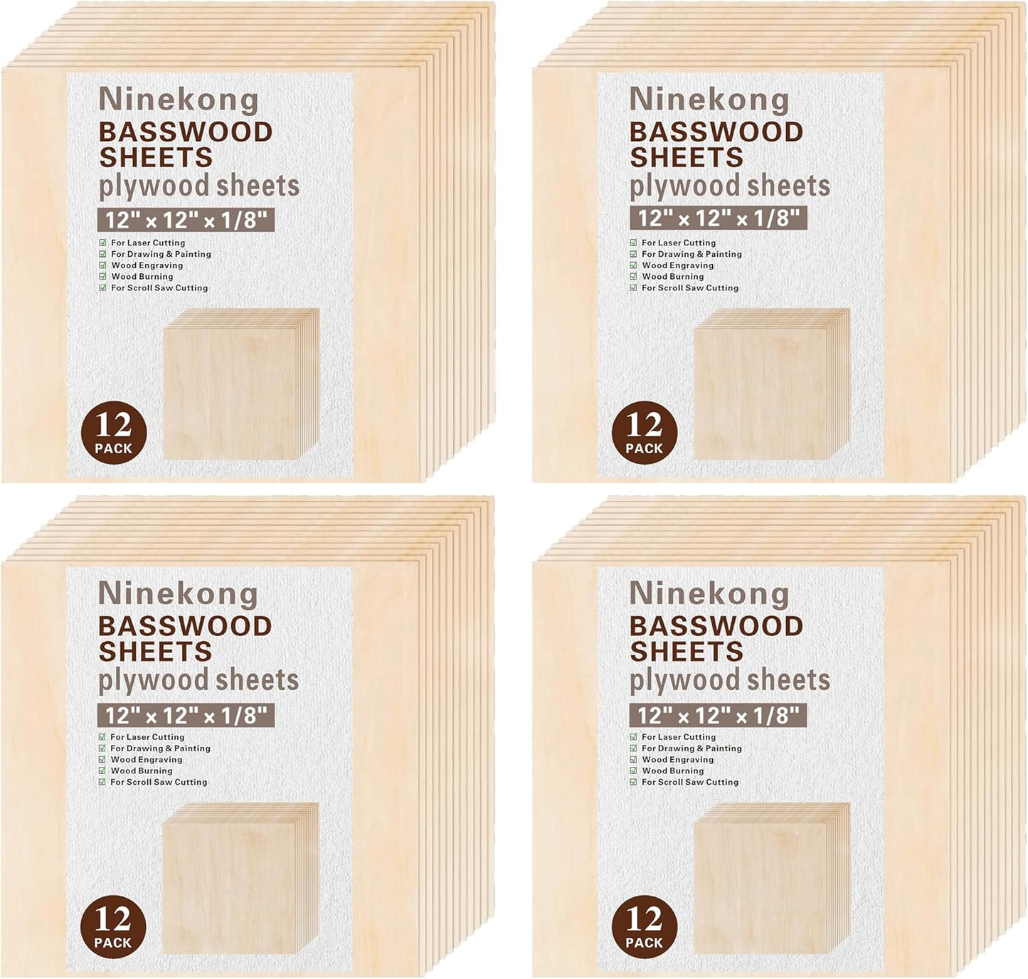 48 Pack Basswood Sheets for Laser Cutting and Crafts Projects