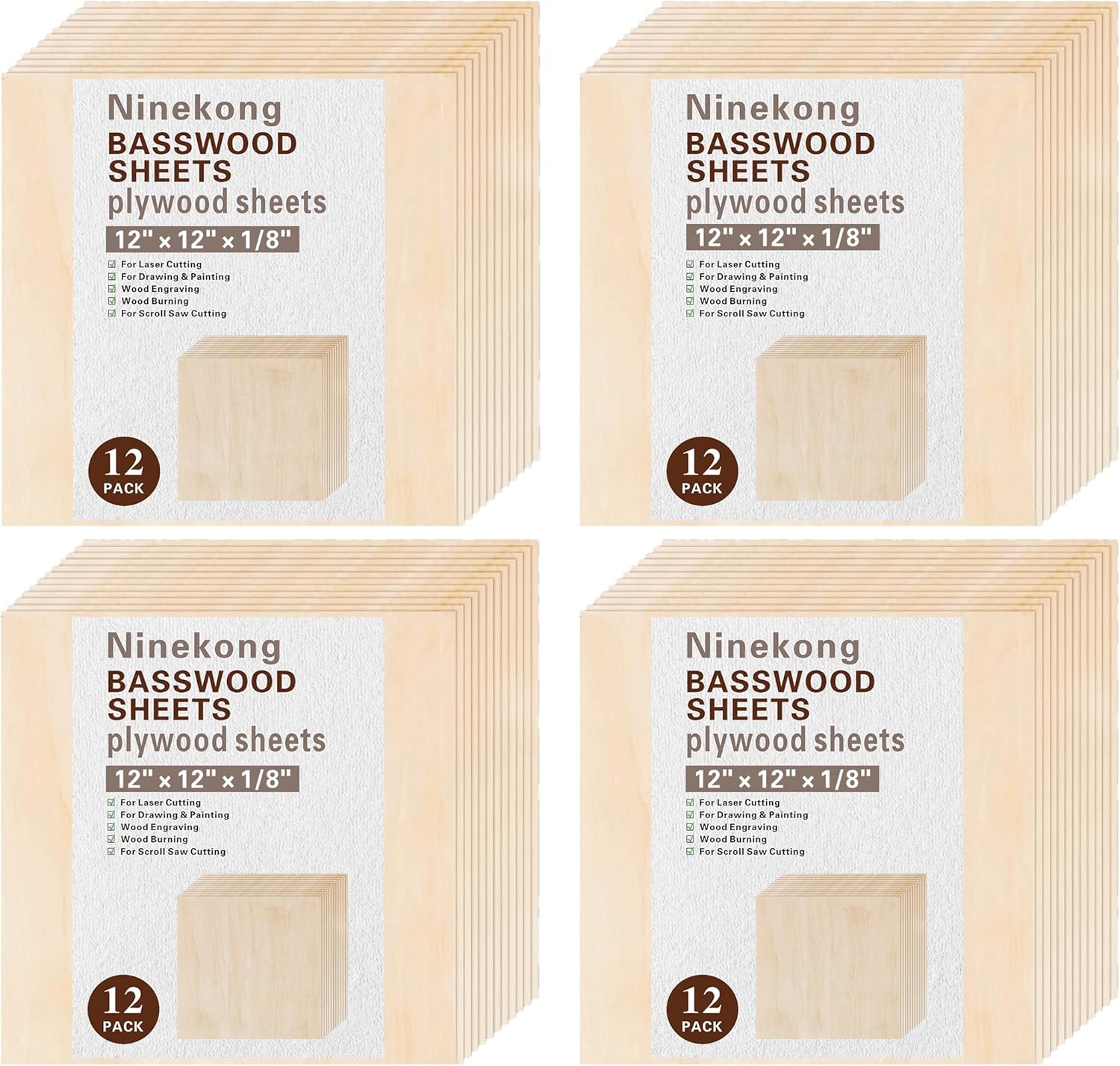 48 Pack Basswood Sheets for Laser Cutting and Crafts Projects