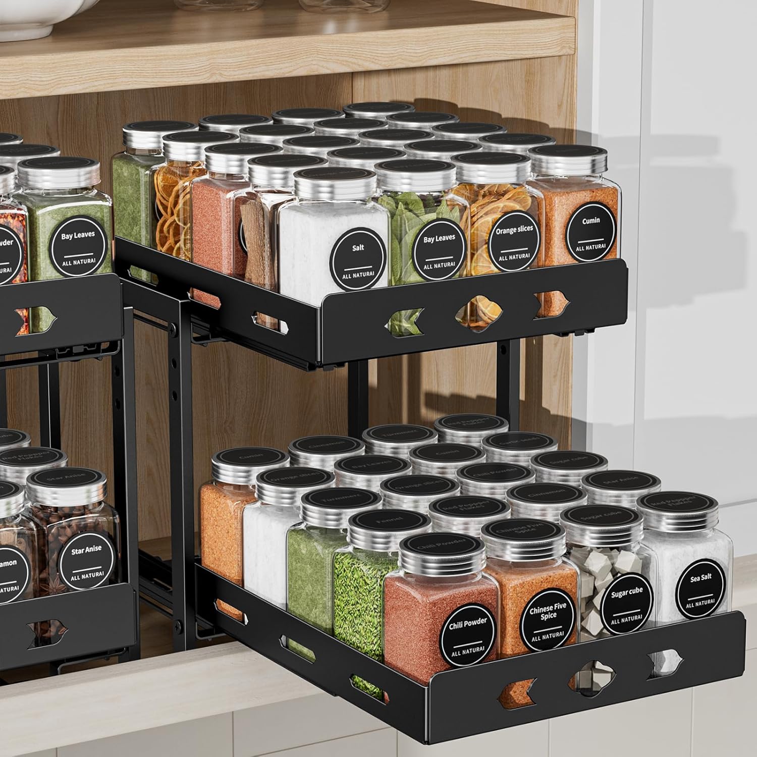 Pull Out Spice Racks for Inside Cabinets - Adjustable Organizer