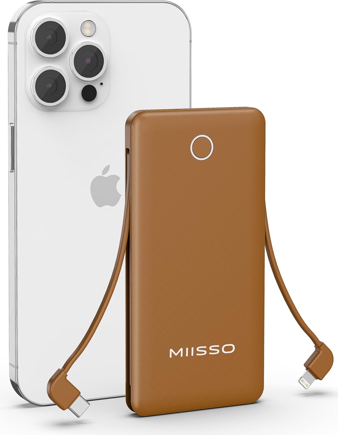 10000mAh Slim Portable Charger | Built-In Cable | iPhone Compatible | miisso