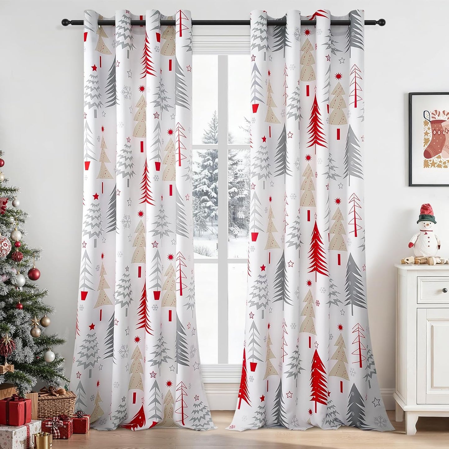 Topfinel 96 Inch Red Christmas Curtains for Living Room Decor