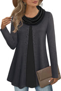 Bebonnie Womens Cowl Neck Splicing Tunic Top - Flattering Layered Look