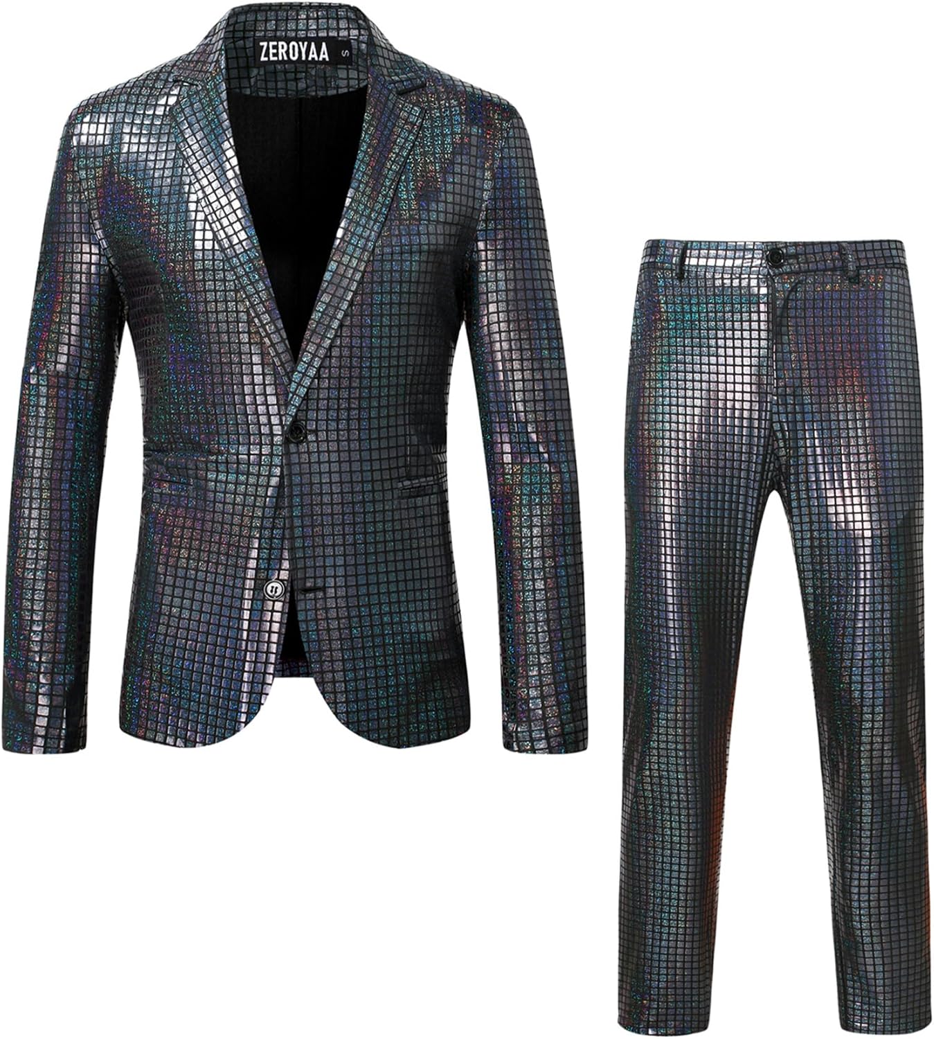 ZEROYAA Men's Metallic Shiny Suits for Party Prom Events