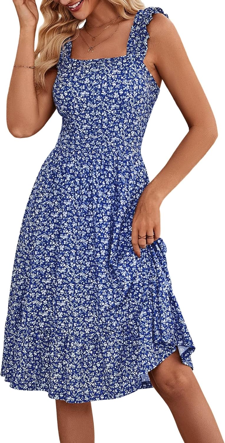 ZABERRY Womens Summer Midi Dress with Elastic Straps and Floral Design