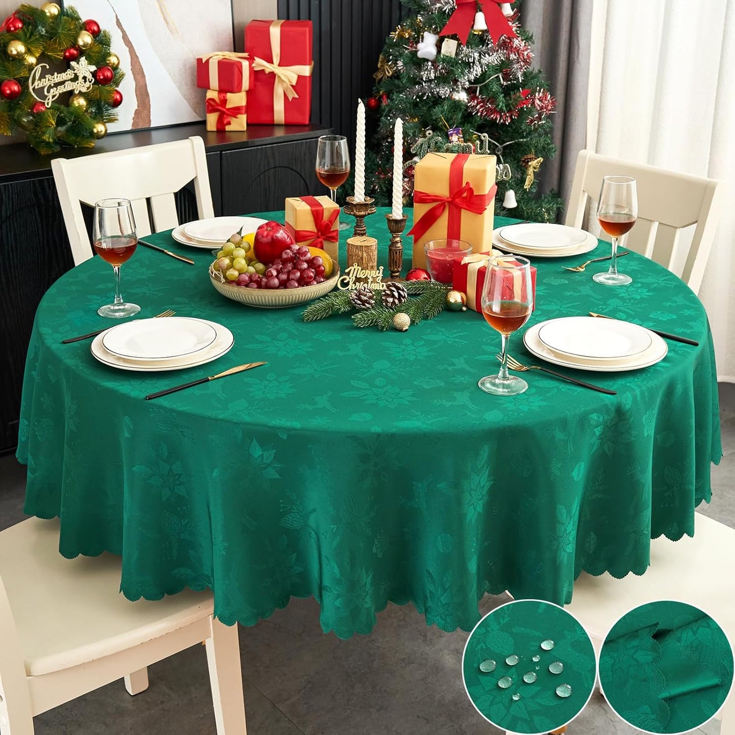 Round Tablecloth 70 Inch Blackish Green for Kitchen and Parties
