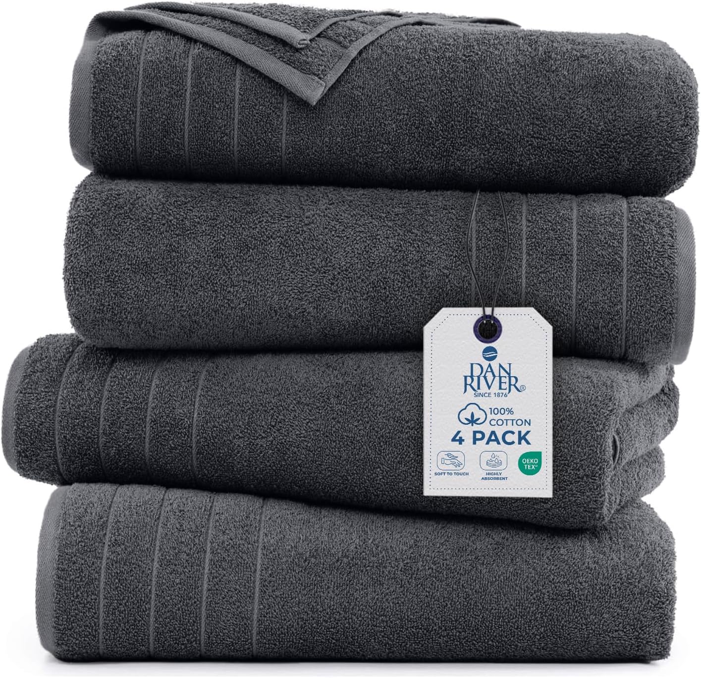 DAN RIVER Bath Towels Set of 4, Soft and Absorbent Towels