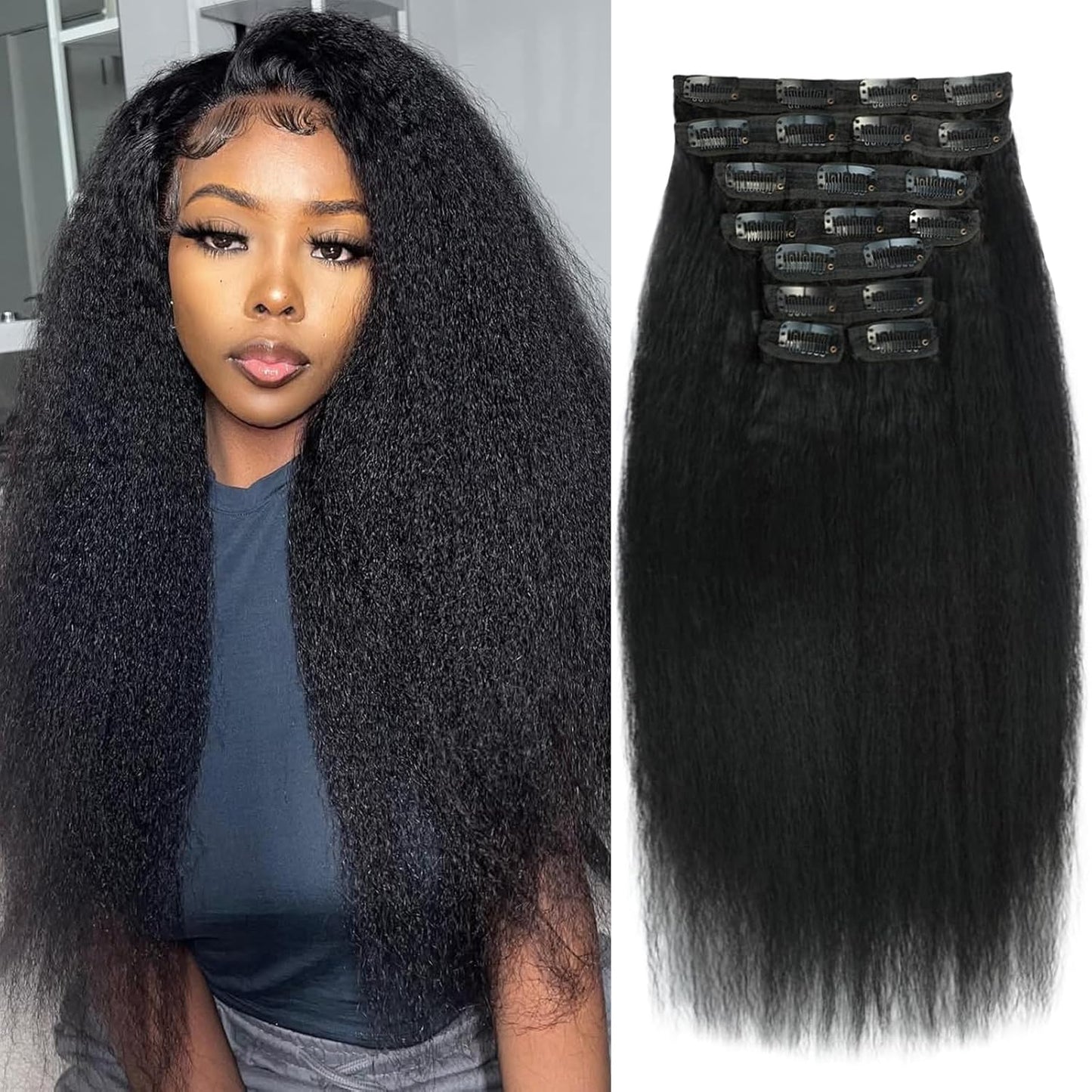 22 Inch Kinky Straight Clip in Hair Extensions for Volume Boost