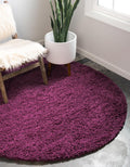 Unique Loom Solid Shag Area Rug 4 ft 1 in Round - Plush Eggplant