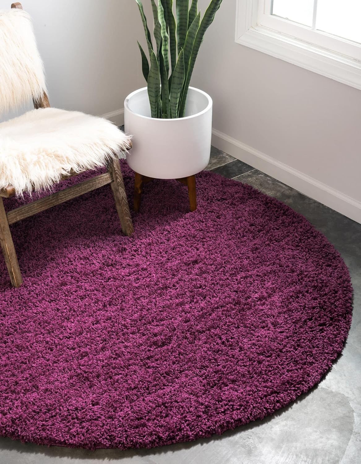 Unique Loom Solid Shag Collection Area Rug in Eggplant Purple