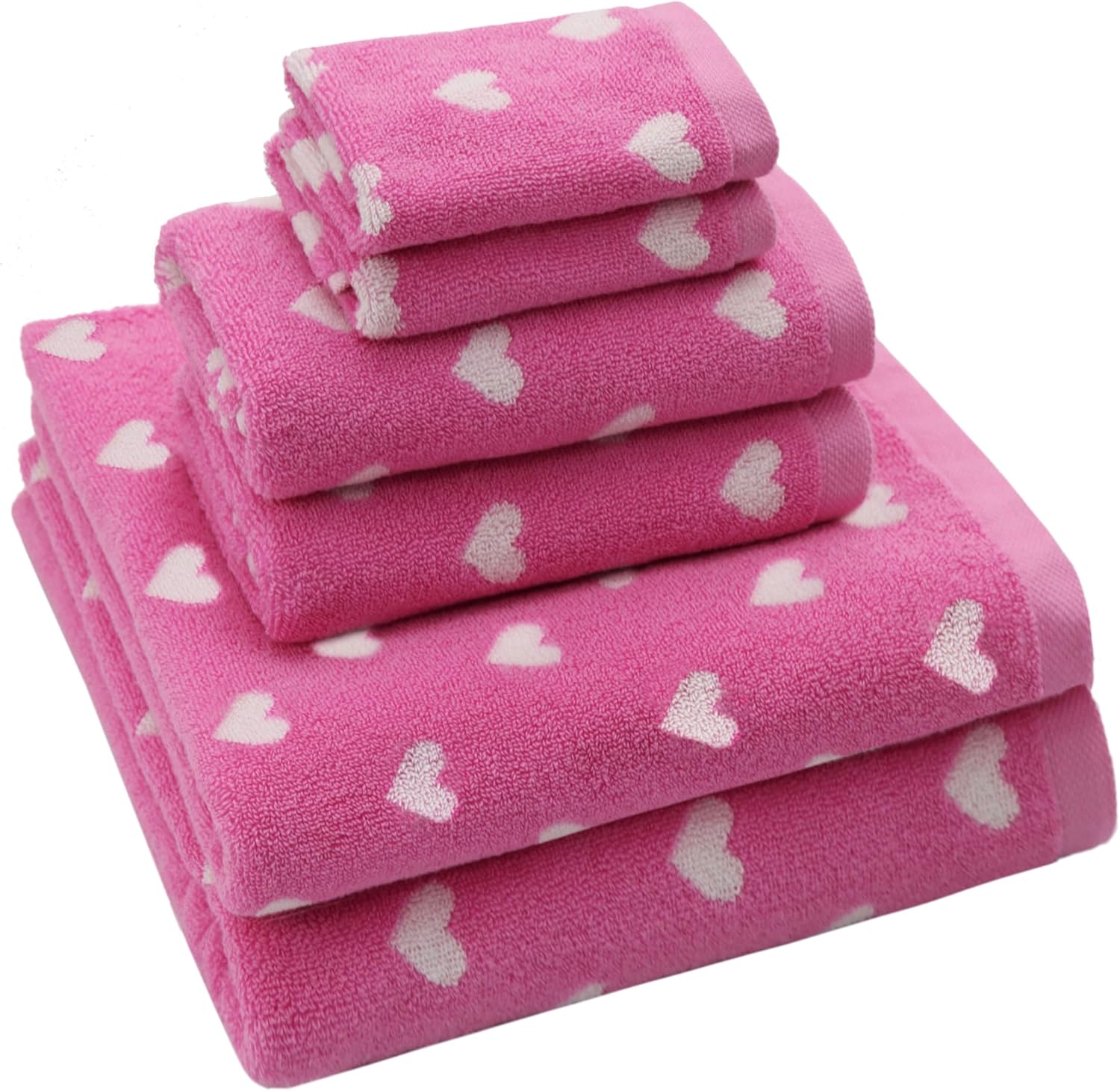 Kids 6 Piece Towel Set - Bath Time Hearts - Soft Cotton Towels