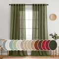 Light Olive Green Linen Curtains 90 in 2 Panels - Soft Semi Sheer