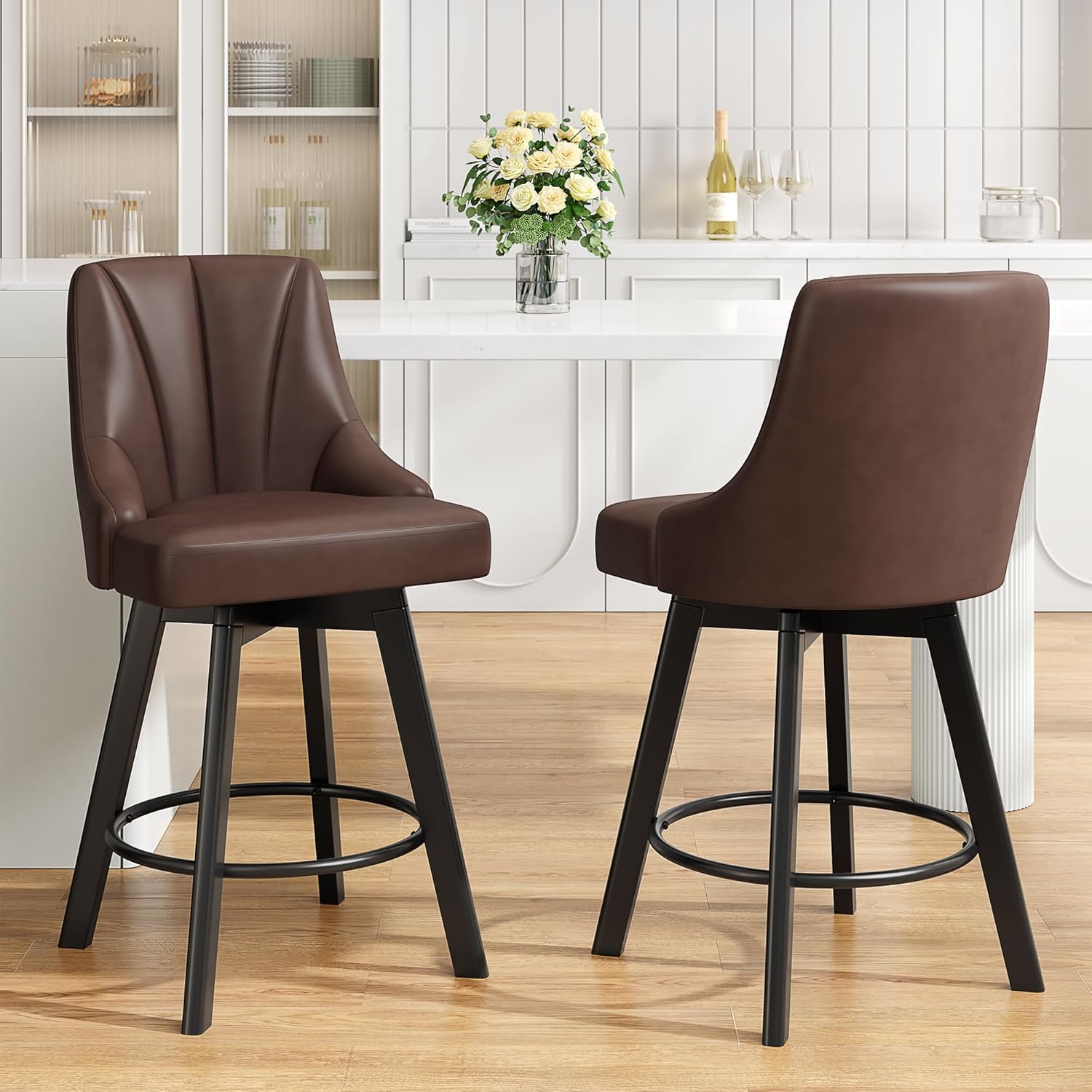Swivel Bar Stools with Backs for Kitchen Island, Set of 2