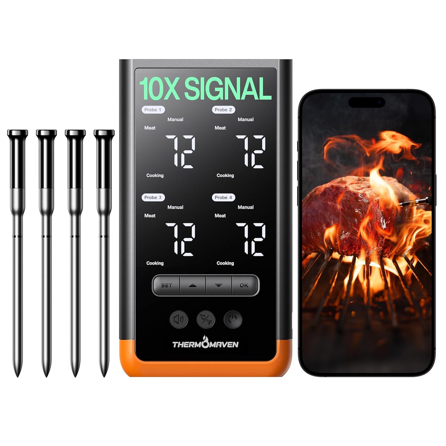 Wireless Bluetooth Smart Meat Thermometer with 6 Probes