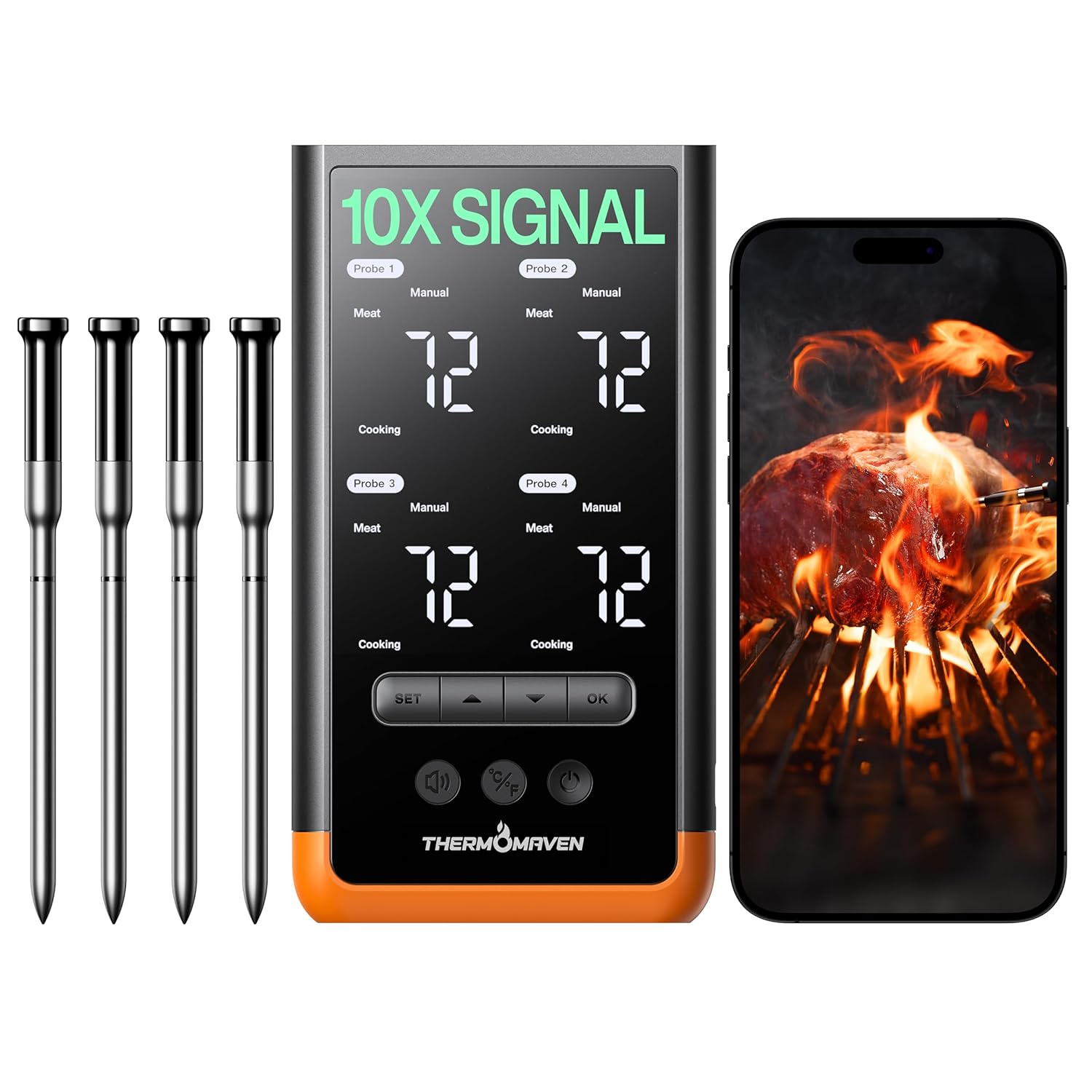 Wireless Bluetooth Smart Meat Thermometer with 6 Probes
