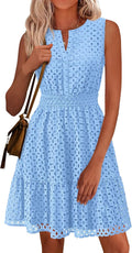 Women's Summer Eyelet V Neck Swing Dress - Lightweight & Flattering