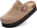 Women's Platform Clogs Leather Mules with Cork Footbed - 2in Height