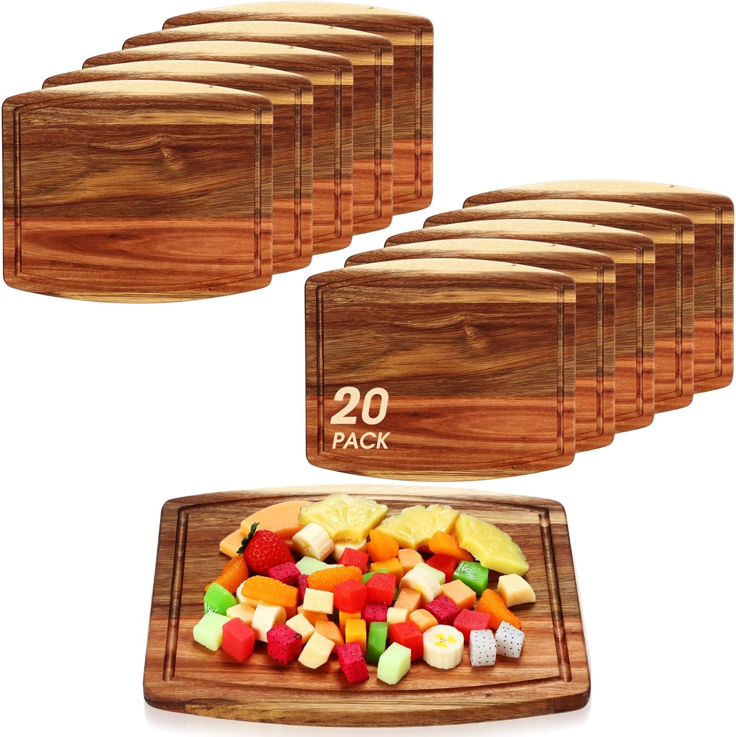 Kigley 20 Pcs Acacia Wood Cutting Boards for Versatile Use