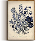 Vintage Framed Botanical Wall Art - Blue Campanula 16x24 in