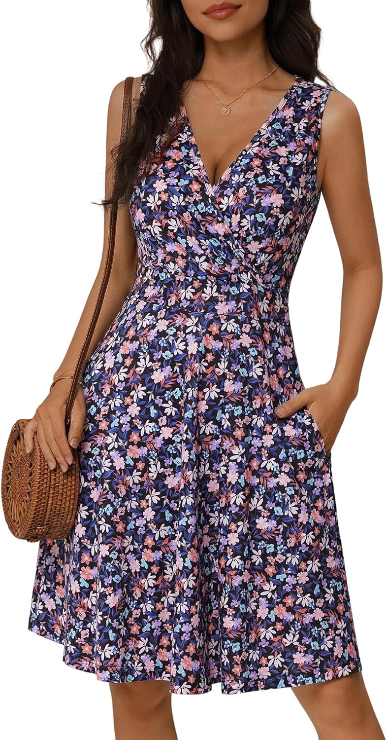 GUBERRY Womens Wrap V Neck Sleeveless Sundress with Pockets