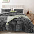 Smoofy Fluffy King Size Comforter Set 3 Pieces - Luxury Dark Grey