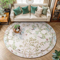jinchan Round Rugs 7ft Ivory Botanical Birds Print for Home